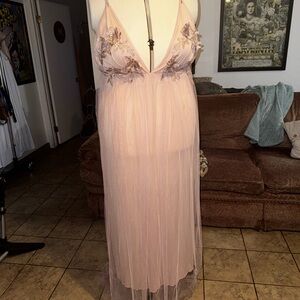 Elegant Sheer Toole and  Lace Dress in  Soft Pink